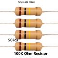 50Pcs- 5% 100K Ohm Resistor 5% 100K Resistor Carbon Film 100K Resistors 1/4W Resistance 0.25 Watt 5% Tolerance Fixed Resistors 2 Pin Leads. 