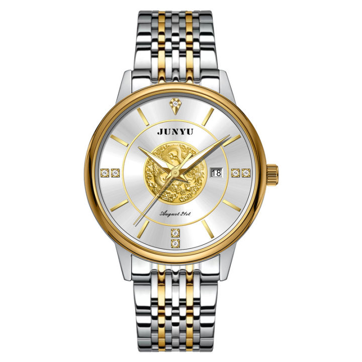 JUNYU fully automatic movement trend luminous waterproof men's watch stainless steel strap butterfly buckle men's watch business