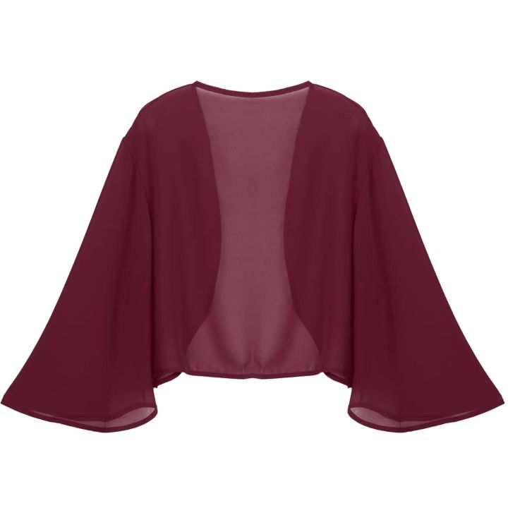 Womens%203/4%20Sleeve%20Chiffon%20Cardigan%20Bolero%20Elegant%20Summer%20Ladies%20Wedding%20Wraps%20Shrug%20Bridal%20Bolero%20Long%20Shawl%20Evening%20Cover%20Up%20-%20Image%205