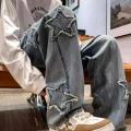 New Men's Star Embroidered Fashion Loose Jeans Y2K High Street Hip Hop Stretch Soft Straight Wide Leg Denim Trousers Male. 