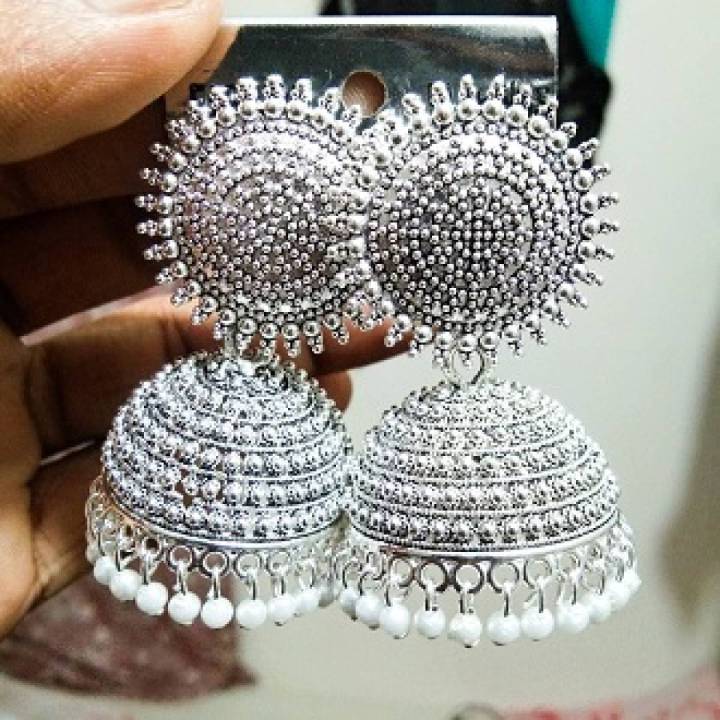 Earrings For Girl And Women Silver Jumka //Kaner Dull Star Sape