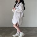Korean Style Simple Elegant Lapel Shirt Dress Women's French Style Loose Casual Bandage Dress Inner Wear Shirt Dress. 