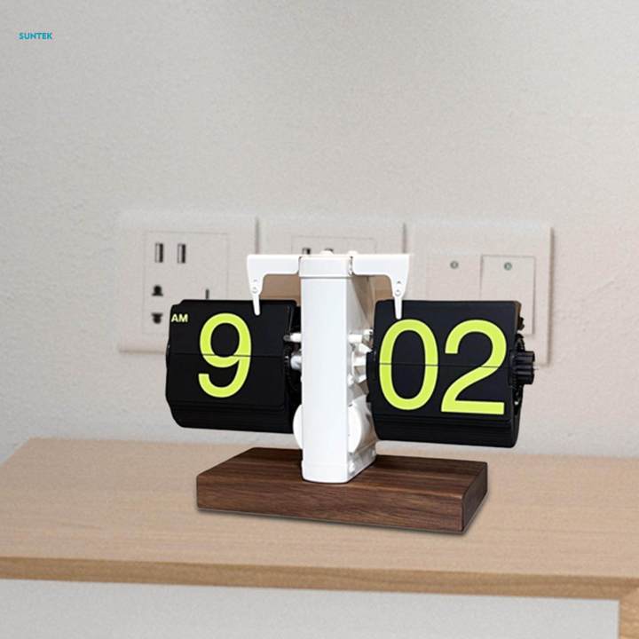 Digital Flip Down Clock Wood Base Retro Design Automatic Page