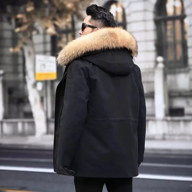 Winter Jacket Men Clothing Fashion Faux Lined Hooded Mens Parka