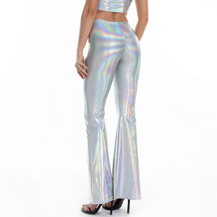 PU%20Leather%20Metallic%20Pants%20Shiny%20Holographic%20Flare%20Pants%20Women%20Girls%20Bodycon%20Elastic%20Waist%20Bell%20Bottom%20Trousers%20Clubwear%20-%20Image%205