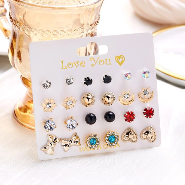 12%20Pairs/set%20Crystal%20Rhinestone%20Flower%20Stud%20Earring%20For%20Women%20Heart%20Stars%20Snowflakes%20Combination%20Earrings%20Jewelry%20Accessories%20-%20Image%205