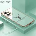 Hontinga for Redmi Note 12 4G Back Cover(Free Lanyard)Luxury 6D Plating Lucky Deer Side Pattern Case Soft Silicone Square Mobile Cover.