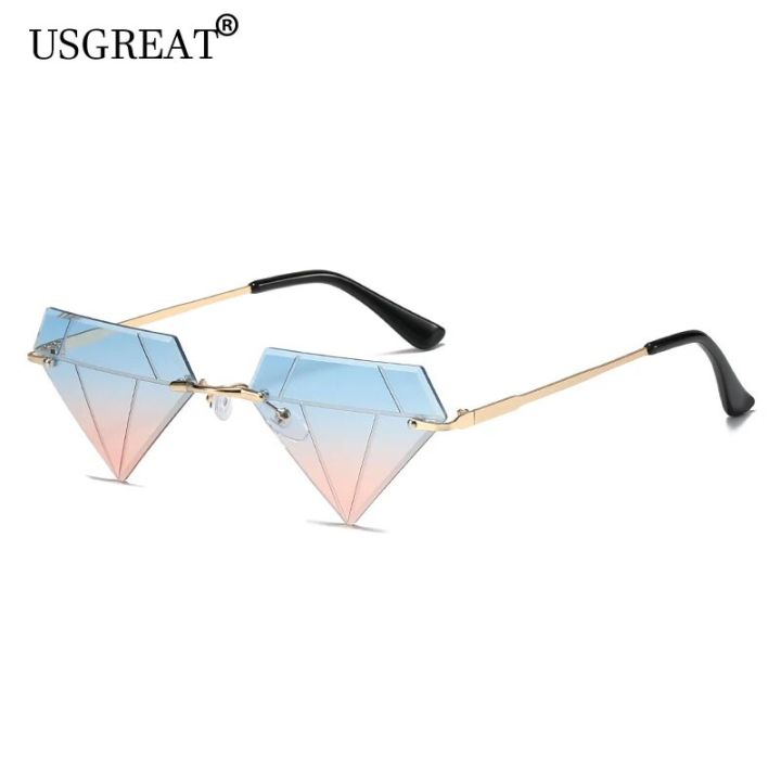 Fashion Diamond Shape Rimless Sunglasses Women Men Cat Eye Triangle Sun Glasses Party Funny Eyewear Female Gafas De Sol UV400