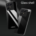 Biruiqu For Tecno Pova 7 Tempered Glass Back Soft Silicone Edge Black Case Cover Casing. 