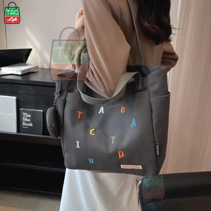 TAG%20Lifestyle%20Exclusive%20Design%20embroidery%20Canvas%20Tote%20Bag,%20Fashionable%20Top%20Handle%20With%20four%20Outside%20Pockets%20Trendy%20Fashionable%20Tote%20Bag%20for%20University,%20College%20Students%20Girls%20And%20Women%20-%20Image%202