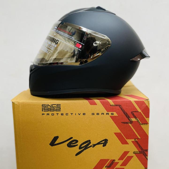 Vega Bolt Matt Black Full Face Helmet with Dual Certification.