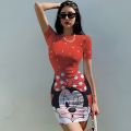 2023 New Disney Mickey Mouse Print Dress Women Summer O Neck Tight Skirt Ladies Casual Dress Fashion Cartoon Age Reducing Dress. 