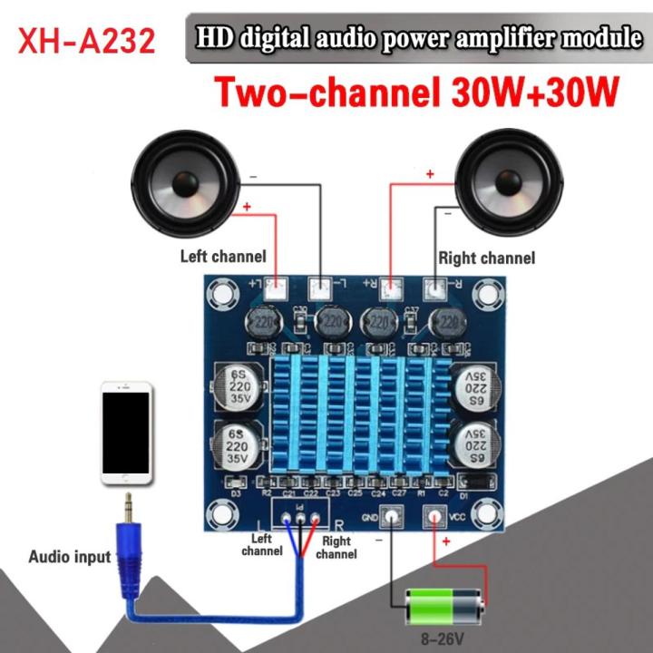 XH-A232 TPA3110 30W+30W 2.0 Channel Digital Stereo Audio Power Amplifier Board DC 8-26V 3A replace XH-M139 TPA3116d2