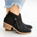 2022 Autumn New Women's Boots European and American Round Toe Side Zipper Block Heel Women's Leather Boots Plus Size Fashion Solid Color Fashion Boots. 