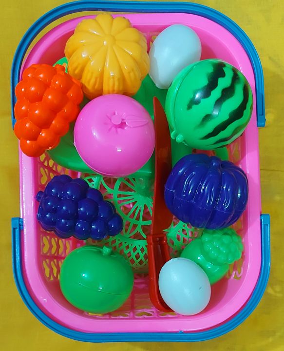 Play Food Toy cutting Fruit & Food cutter Set With Basket cooking Food play Kitchen Kits early Education Toys for Boys Girls