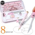 8 pcs/set Ruler Compass Eraser Triangle Protractor Set Geometry Stationery Mathematical For Boy Girl Students School Supplies. 