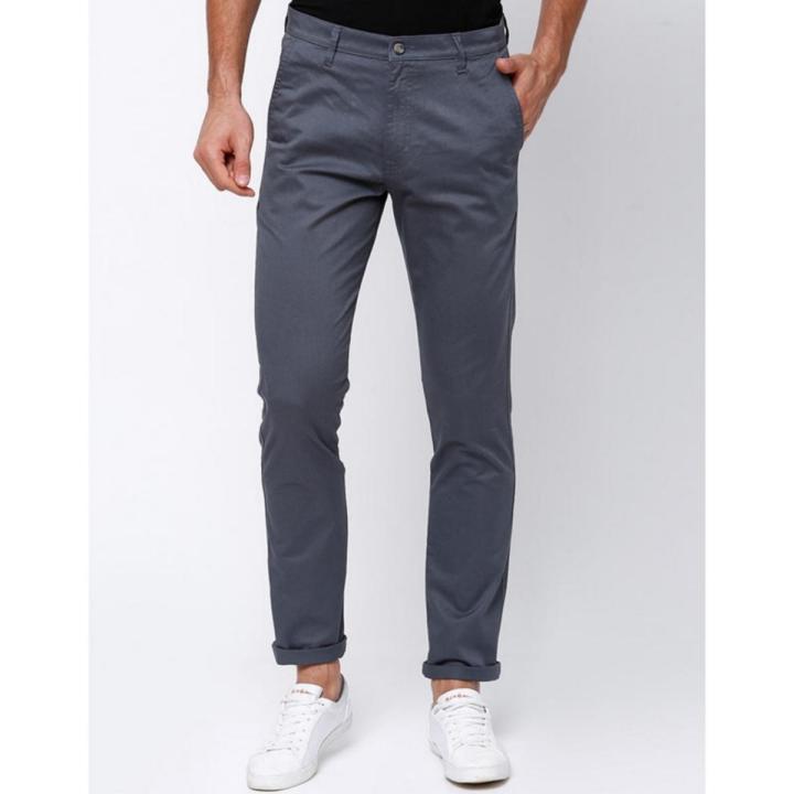 GENTS SLIM-FIT PURE-COTTON, DEEP-GREY LONG TWILL OR GABERDINE PANT.