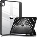 EVO Crystal Folio Case for iPad (A16) 11th/10th Generation (2025/2022) [Auto Sleep/Wake Cover] [Pencil Holder] [Soft Flexible Case] Rugged Series for Apple iPad 10th/11th Gen Multi Folding Style Transparent Back Cover. 