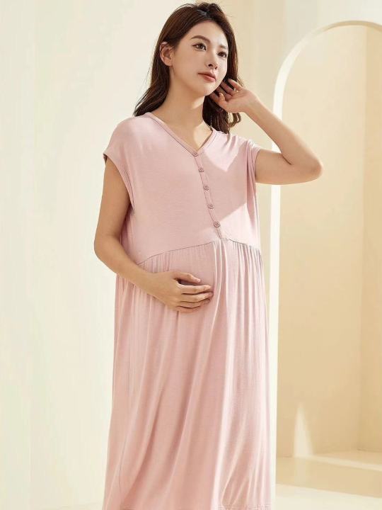 Modal%20Cotton%20plus%20Size%20Mom%20Nightdress%20Dress%20Pregnant%20Woman%20Feeding%20Nursing%20Homewear%20Women's%20Spring%20and%20Summer%20Maternity%20Pajamas%20-%20Image%205
