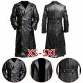 MEN'S GERMAN CLASSIC WW2 MILITARY UNIFORM OFFICER BLACK REAL LEATHER TRENCH COAT. 