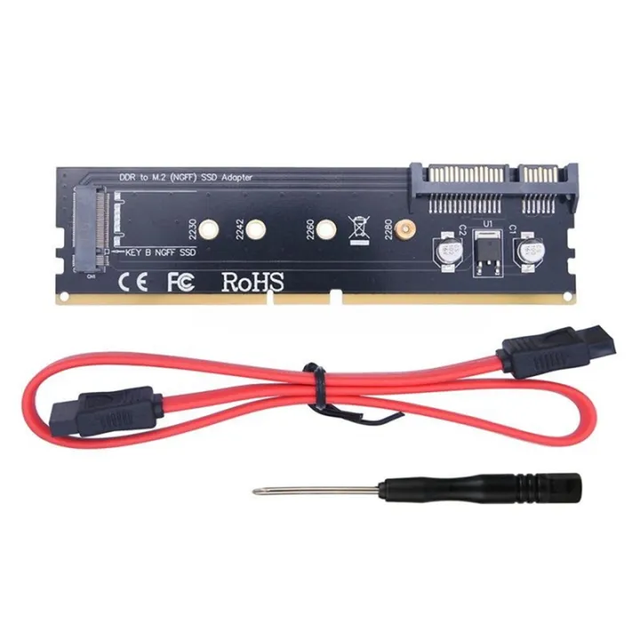 DDR3 DDR4 DDR2 to M2 SSD Adapter DDR to M.2 Hard Disk Adapter Card Black SATA 15Pin Power + SATA 7Pin Data Port
