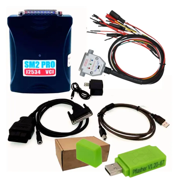 SM2 Pro J2534 Pass Thru VCI 2in1 Automobile Scanner & ECM TCM Programmer Read Write Tool Support Checksum and Pinout Diagram 67IN1 of Flash Bench OBD Mode Remote Install Service Online
