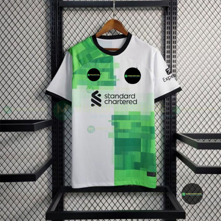 Liverpool Away Football Jersey White Green Short Sleeve T-shirt