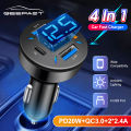 【FUPANG】car charger quick charge3.0 ci-Garette lighter multifunctional car 4 USB fast charger digital LED voltage detection Super Charge power delivery Charge adapter support 12v 24V car. 