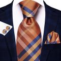 【Bestselling Product】 Black Brown Silk Ties For Men 2024 Classic Plaid Check Business Wedding Mens Neck Tie Handkerchief Cufflinks Gift For Men Hi-Tie.
