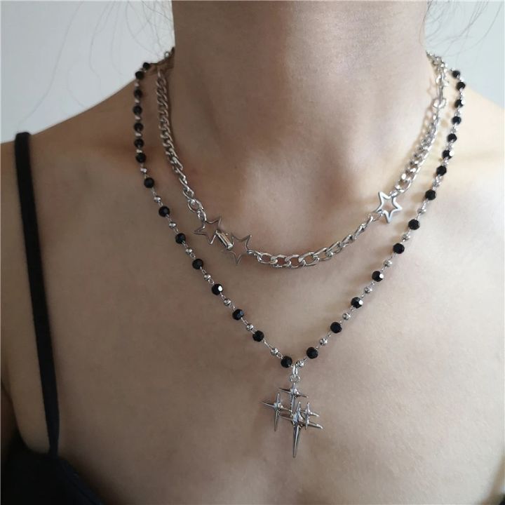 Kpop%20Goth%20Vintage%20Cool%20Y2K%20Star%20Pendant%20Beaded%20Silver%20Color%20Chain%20Necklace%20For%20Women%20Men%20Aesthetic%20Grunge%20EMO%20Jewely%20Accessory%20-%20Image%205