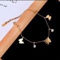 OIMG 316L Stainless Steel Gold Plated Not Fade Korean Sweet Frosting Butterfly Anklet for Women Girl Foot Accessories Waterproof. 
