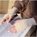 New Women Fashion Winter Fingerless Gloves Girl Warm Soft Wool Knitted Mittens Wrist Arm Hand Half Finger Elastic Short Gloves 1Pair.