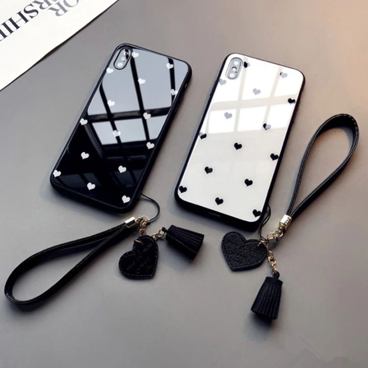 For Realme GT NEO 2 3 5 se PRO c35 c17 Love Heart Tassel Lanyard Phone Case For OPPO Realme 11 9 8 i Pro Tempered Glass Cover