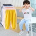 Children Trousers For Boys Girls Cotton Linen Elastic Waist Solid Color Summer Mosquito Pants Kids Clothing Long Pants 100-160cm. 