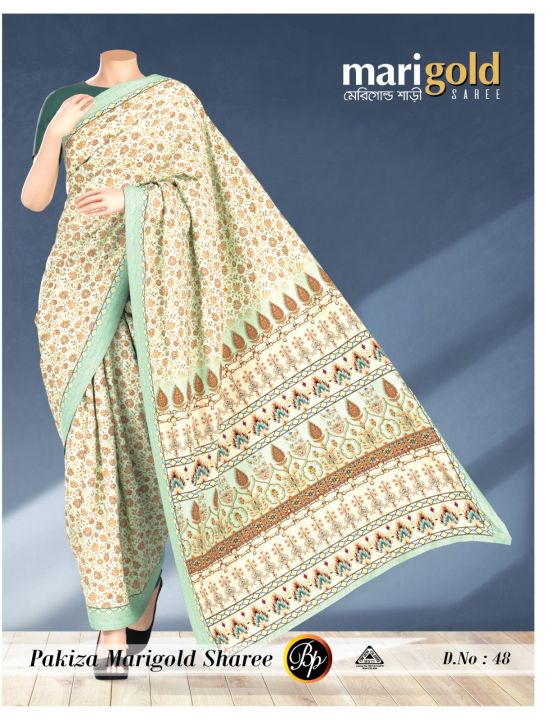 Pakiza Exclusive Cotton Digital Printed Marigold Sharee-48