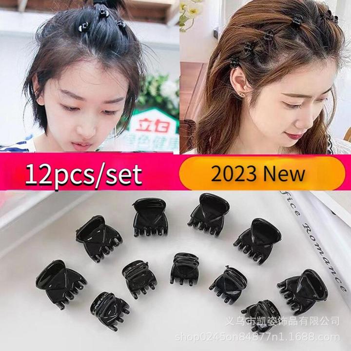 12pcs/set Plastic Mini Hair Clips Claws Black Hairpins Clamps for Women Girl Colorful Cute Hair Clips Headwear Hair Styling Tool