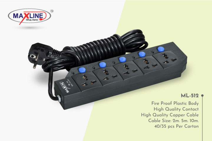 Maxline 5 Way Multi Extension Socket Model: ML-512-10 Miter Wire/33 Fit ...