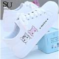 Sneaker Shoes for Women  Cartoon Cat White Shoe Korean Casual Flat Shoes Women New Style  Sale. 
