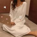 Elegant Nightgown Lace Sleepwear Womens Korean Style Ruffles Night Dress One Piece Pajamas Spring Long Sleeve Solid Home Wear. 