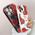 Jizetin for Samsung S22 Ultra 5G Back Cover Back Cover Red Rose Cream Wavy Edge Soft Silicone Phone Case.