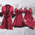 Long Sleeve Womens Pajamas Lace Lingerie Nightwear Underwear Sleepwear 4pc Suit Pajama Sets For Women Pijama Mujer.