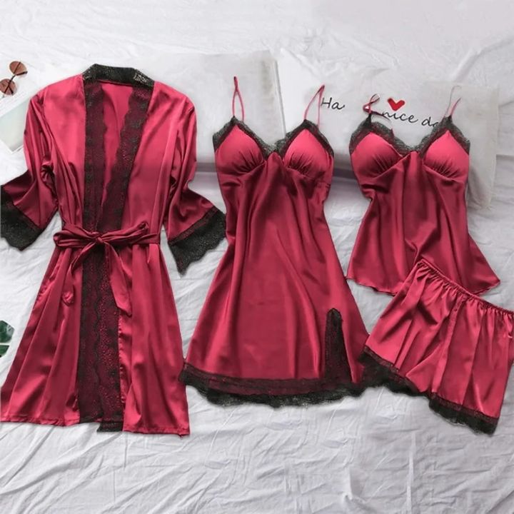 Long%20Sleeve%20Womens%20Pajamas%20Lace%20Lingerie%20Nightwear%20Underwear%20Sleepwear%204pc%20Suit%20Pajama%20Sets%20For%20Women%20Pijama%20Mujer%20-%20Image%203