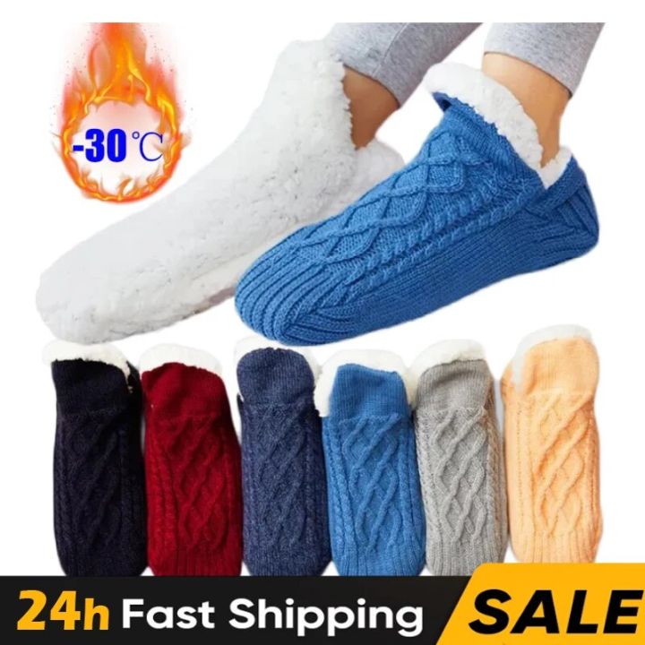 Fluffy Thermal Men Slippers Socks Winter Warm Short Sock Cotton Thickened Home Sleep Plush Soft Non-Slip Floor Slippers Women