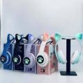 STN-28 Over Ear Music Headset Glowing Cat Ear Headphones Foldable Wireless BT5.0 Earphone with Mic AUX in TF Card MP3 Player Colorful LED Lights for PC Laptop Computer Mobile Phone.