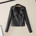 Women Jacket Long Sleeves Autumn Winter Short Type Faux Leather Biker Jacket.