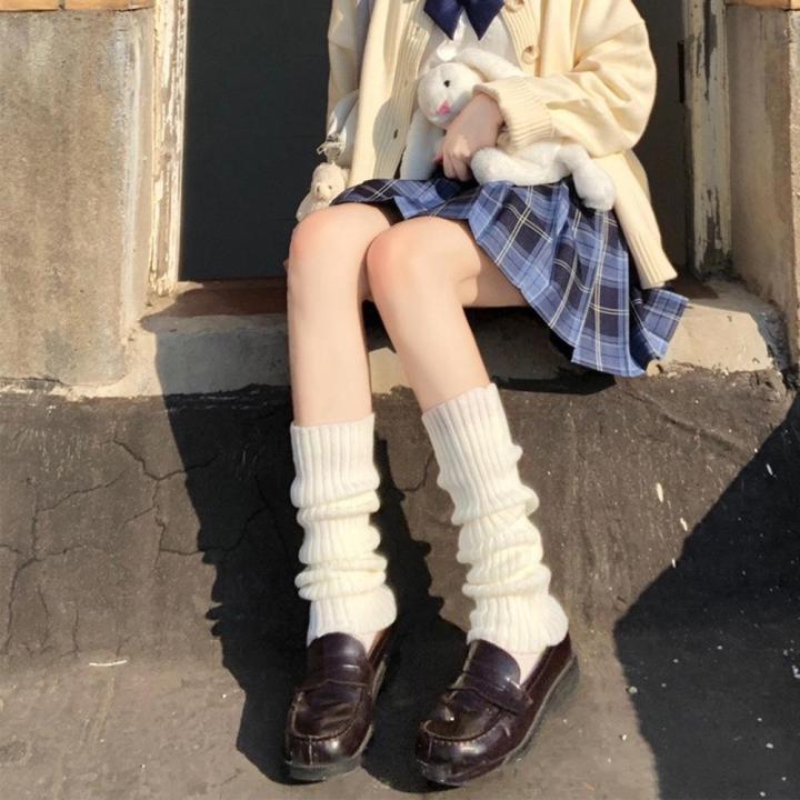 【The-Best】 Winter Leg Warmers Fluffy Goth Gyaru Y2k Accessories Gothic Lolita Knit Socks Women Legs Warm Ladi Sock Gothic Style Legging