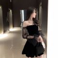 New 2022 Black Retro Dress Women Lace Chiffon Mini Dress Female High Street Korean Fashion Dress Women Club Dress.