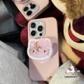 Creative Cartoon Quicksand Hello Kitty Holder Case Compatible for IPhone 13 14 15 11 12 16 Pro Max XR XS Max 16 15 14 Plus X Cute Candy Color Luxury Leather Texture Skin Feel Case.