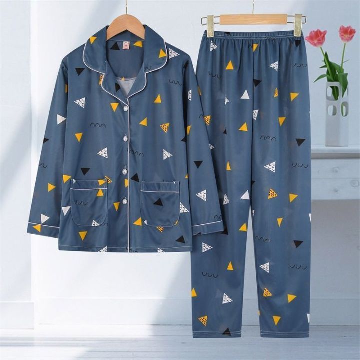 100%25%20High-End%20Double-Sided%20Pajamas%20Women's%20Summer%20Long-Sleeved%20plus%20Size%20Korean-Style%20Middle-Aged%20and%20Elderly%20Spring%20and%20Autumn%20Mom%20Suit%20Home%20Wear%20-%20Image%203