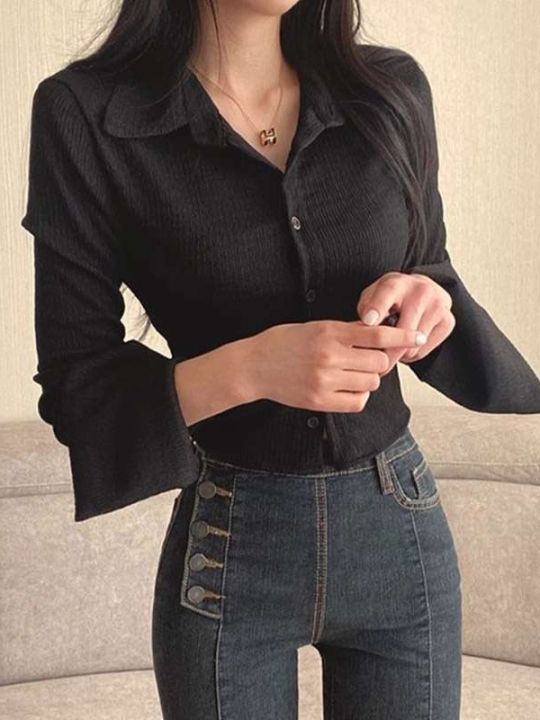 Inner%20Wear%20Bandage%20Dress%20White%20Vertical%20Striped%20Shirt%20Women's%20Autumn%20Clothing%20Design%20Sense%20Niche%20Pure%20Desire%20Cinched%20Slimming%20Pullover%20-%20Image%202